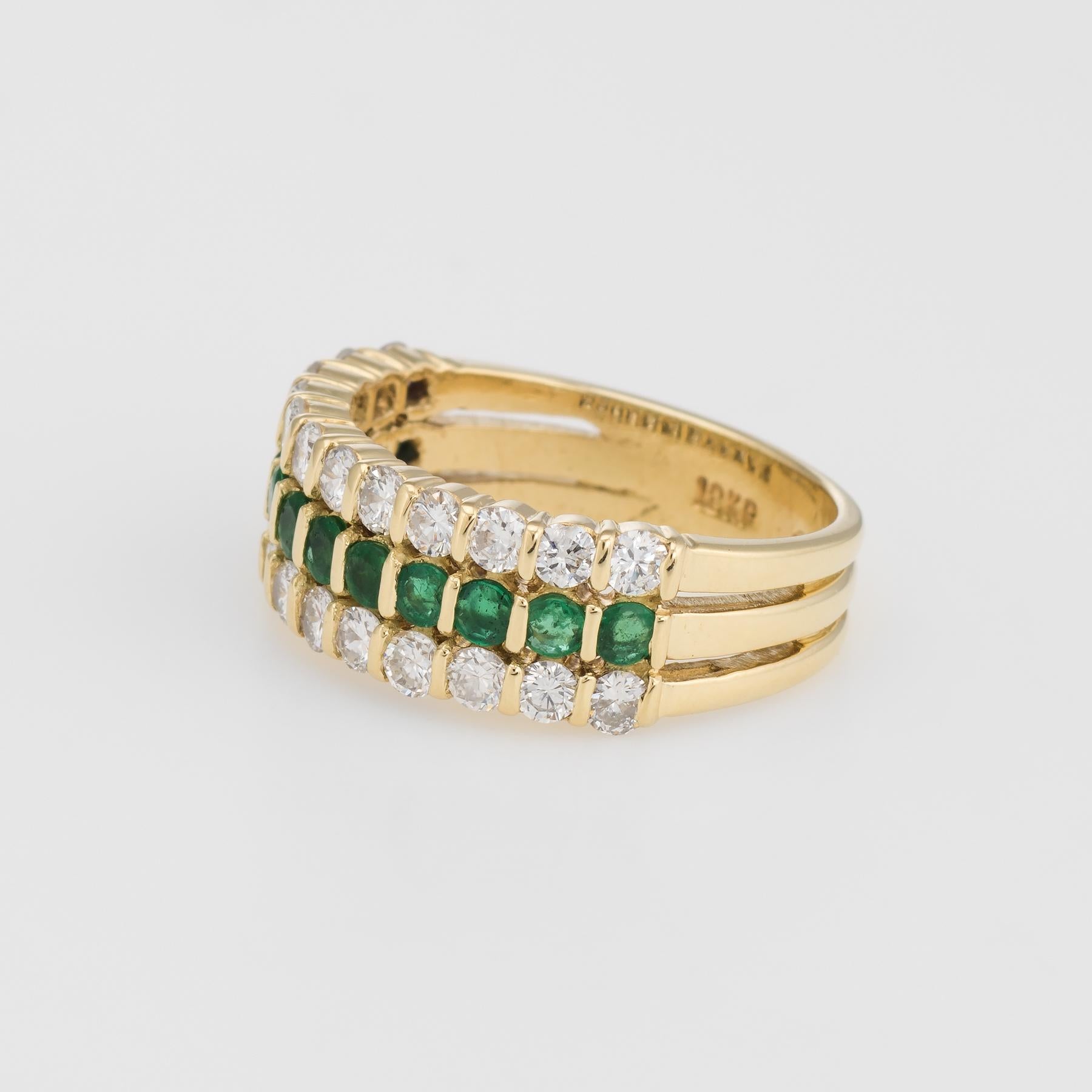 Women's Vintage Diamond Emerald Ring 18 Karat Yellow Gold Estate Fine Jewelry Band