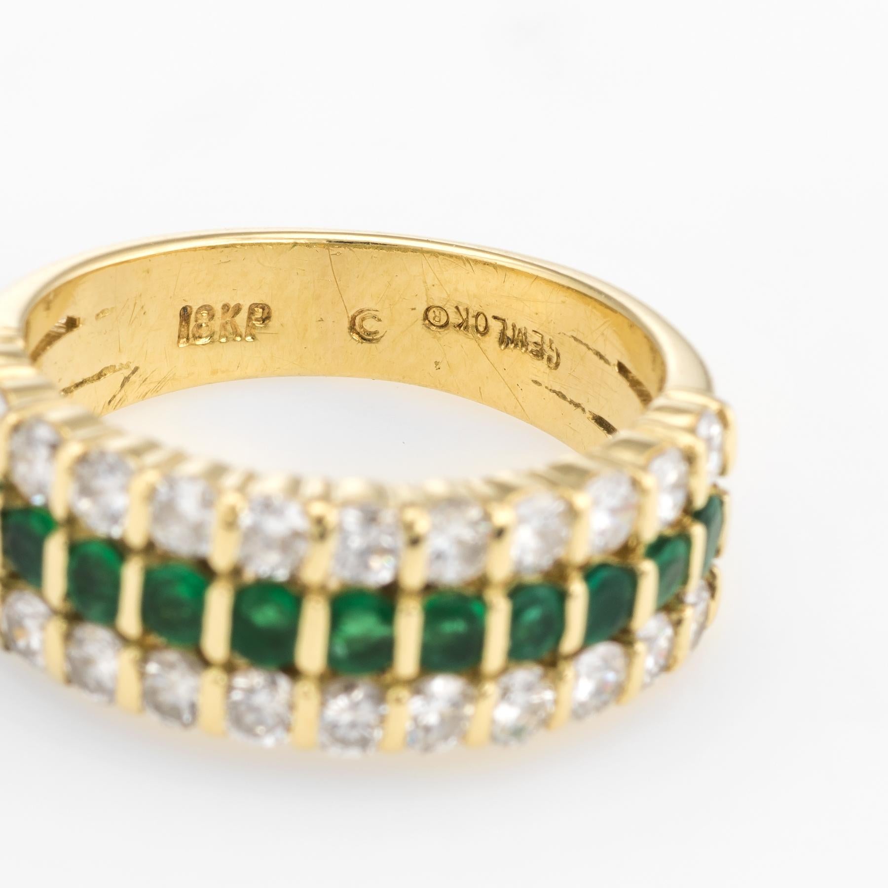 Vintage Diamond Emerald Ring 18 Karat Yellow Gold Estate Fine Jewelry Band 3