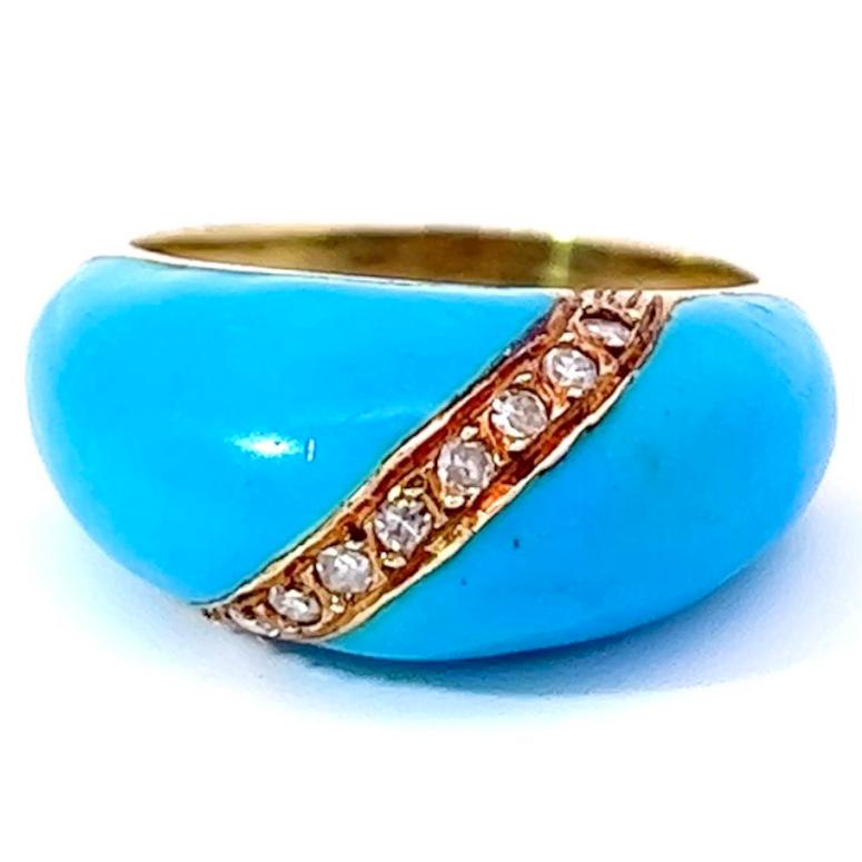 Diamant-Emaille-Kuppelring aus 14 Karat Gelbgold 1