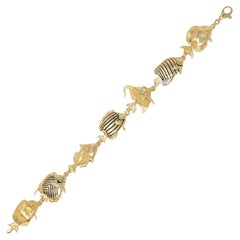 Bracelet à maillons vintage en or jaune 14 carats, émaillé de diamants et de poissons tropicaux