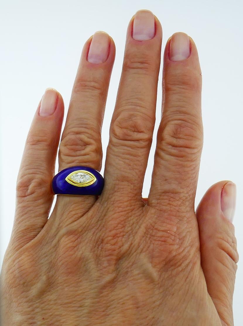 Vintage Diamond Enamel 18k Gold Evil Eye Ring Signed GB 2