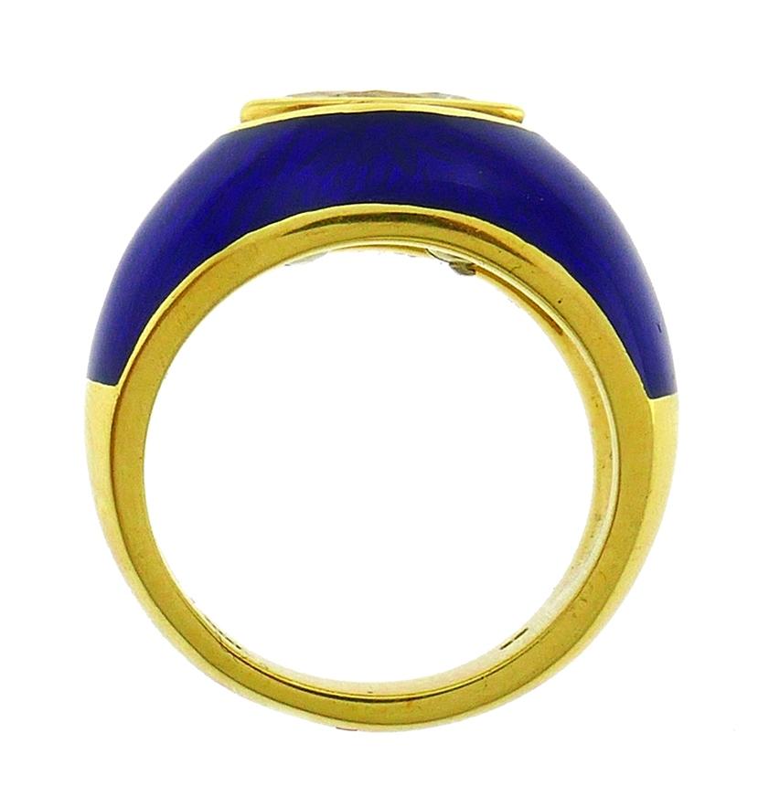 Women's or Men's Vintage Diamond Enamel 18k Gold Evil Eye Ring Signed GB