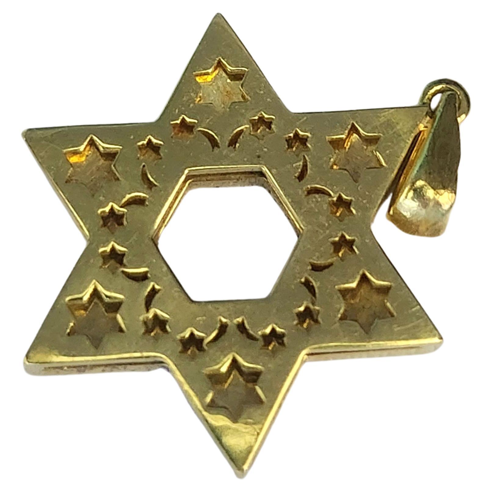 Women's or Men's Vintage Diamond Enamel Star Of David Gold Pendant For Sale