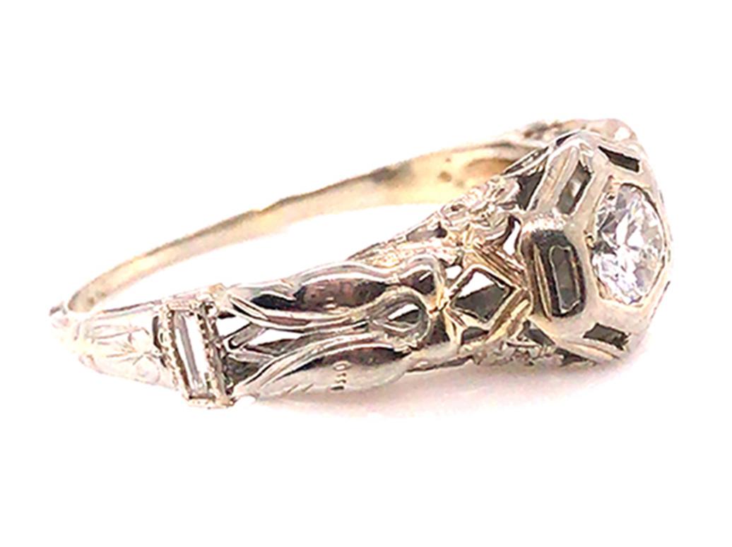 Art Deco Vintage Diamond Engagement Ring .26ct D-F/SI1 Ideal Lovebird 18k Antique Deco