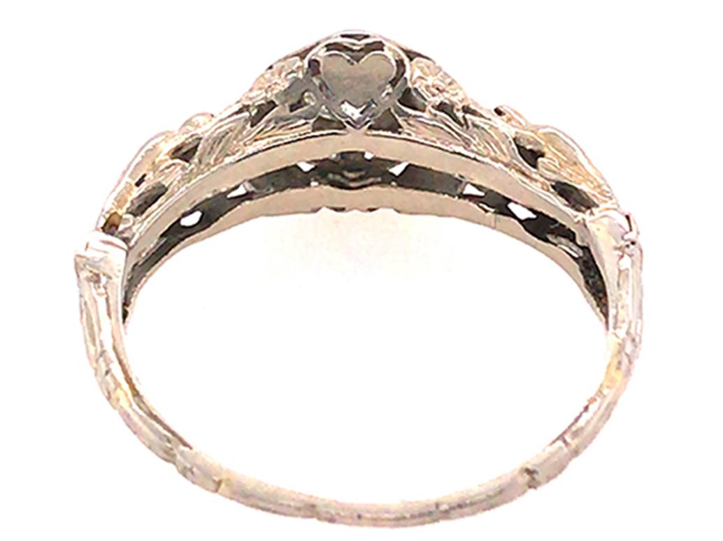 Vintage Diamond Engagement Ring .26ct D-F/SI1 Ideal Lovebird 18k Antique Deco In Good Condition In Dearborn, MI