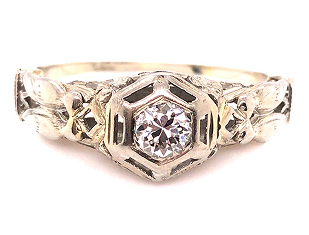 Vintage Diamond Engagement Ring .26ct D-F/SI1 Ideal Lovebird 18k Antique Deco