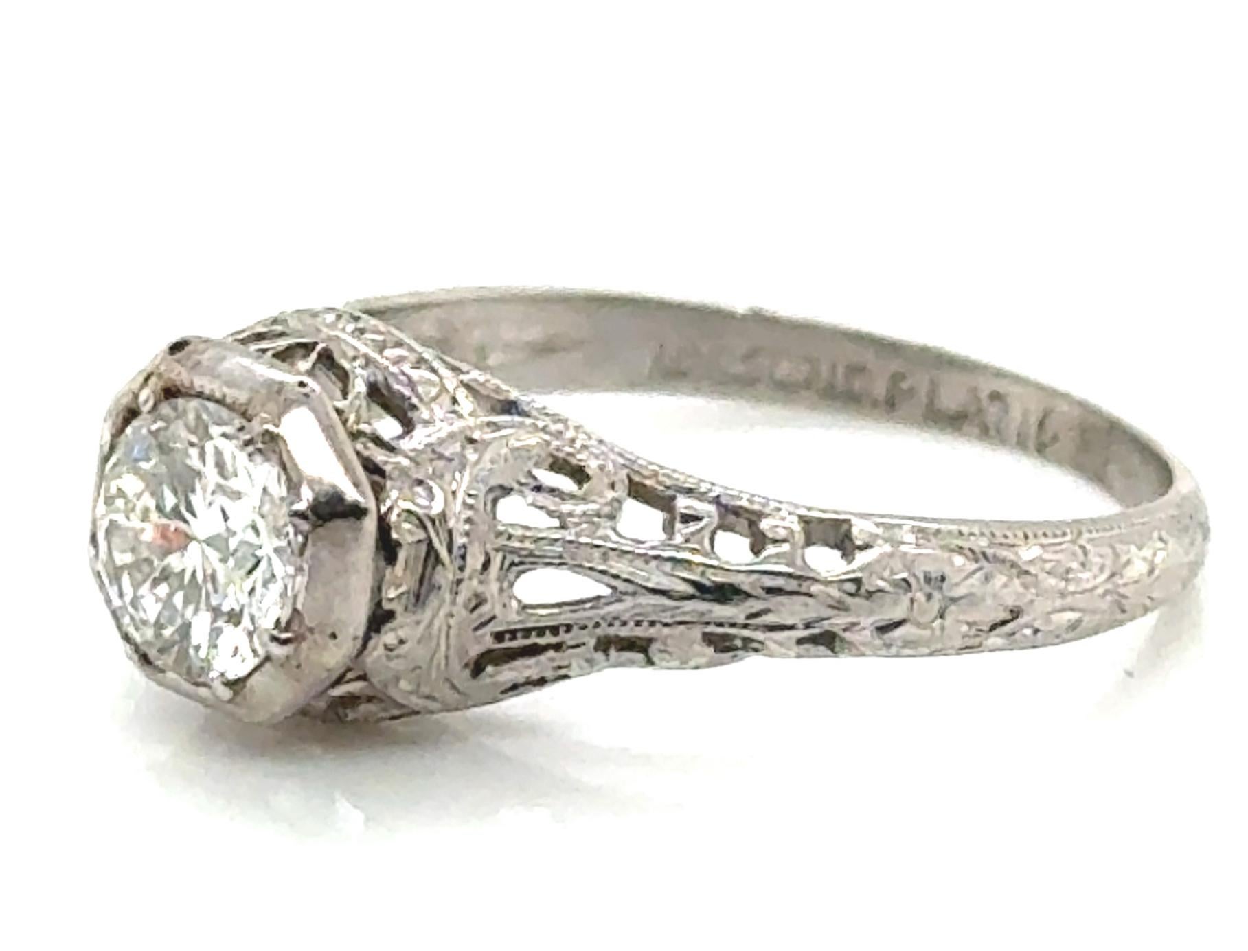 Art Deco Deco Mined Diamond Engagement Ring .45ct I/SI1 Platinum Genuine 1930s Antique For Sale