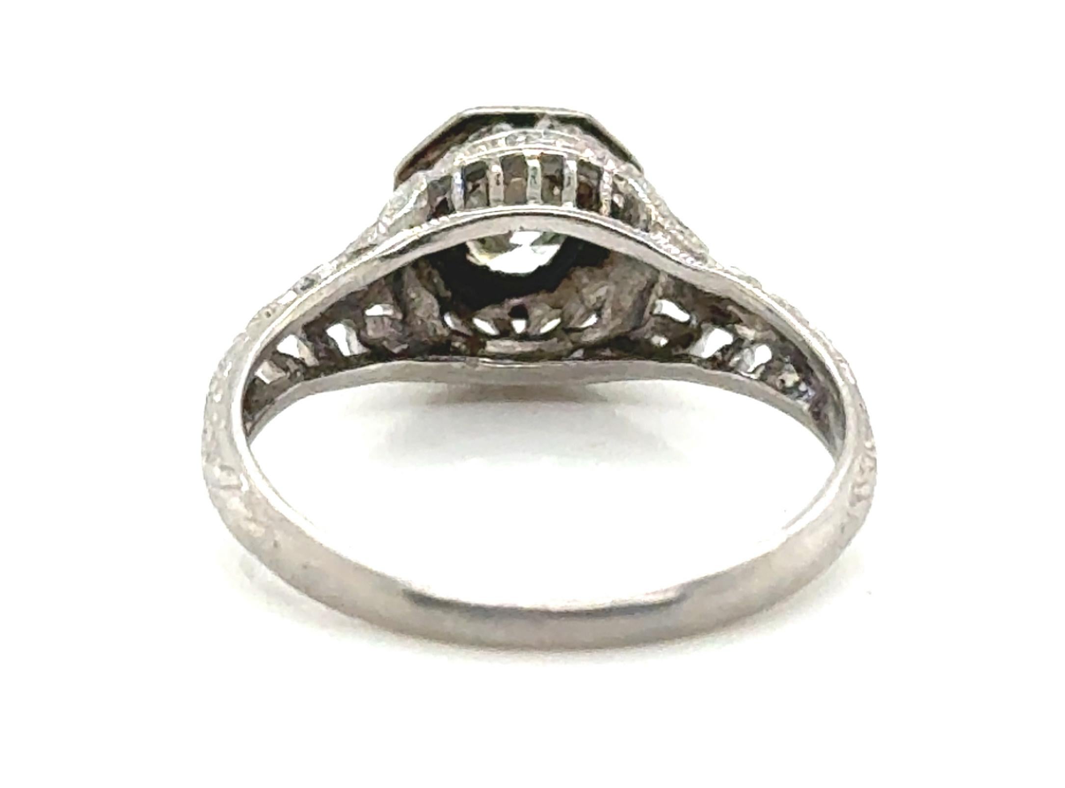 Deco Mined Diamond Engagement Ring .45ct I/SI1 Platinum Genuine 1930s Antique In Good Condition For Sale In Dearborn, MI