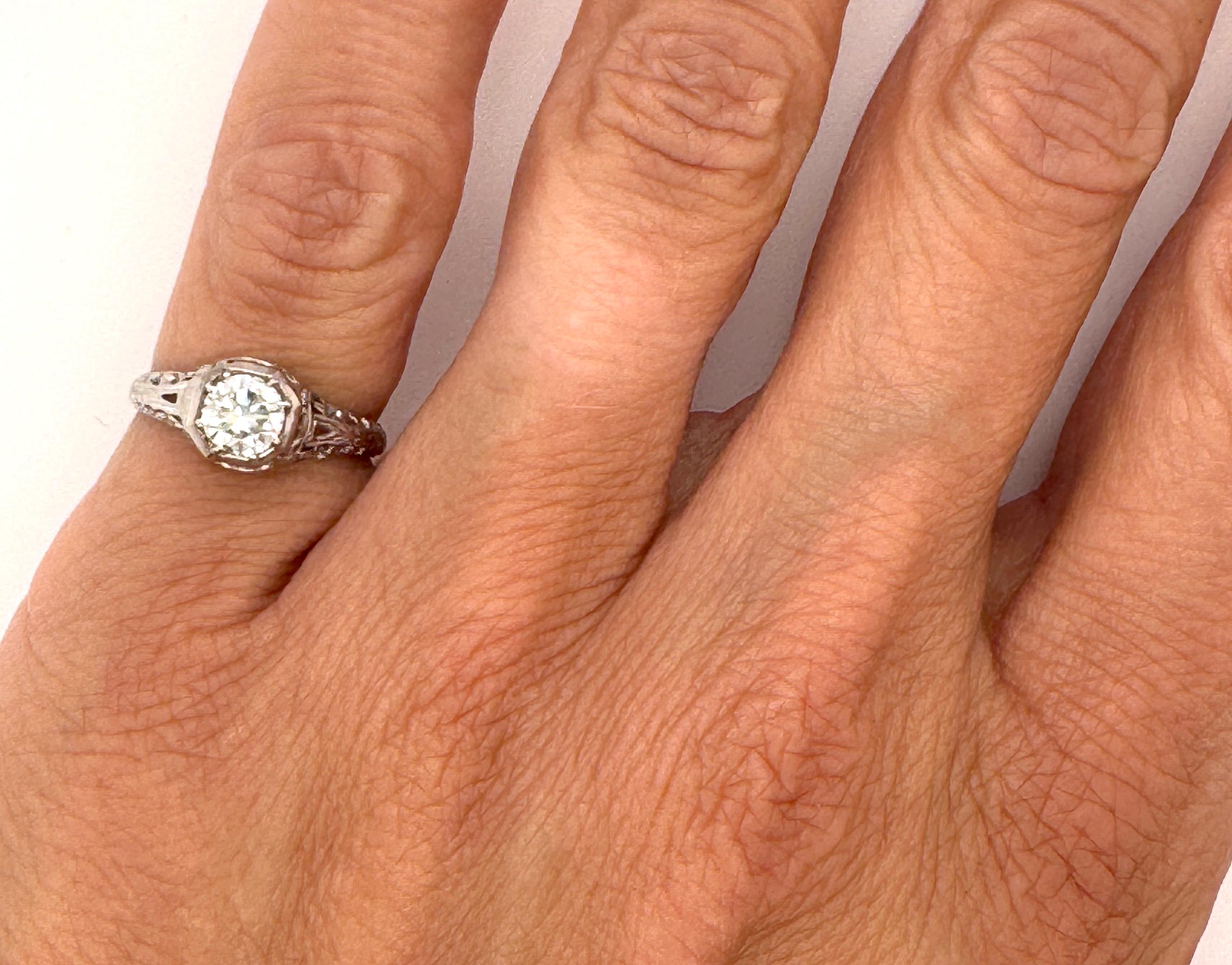 Women's or Men's Deco Mined Diamond Engagement Ring .45ct I/SI1 Platinum Genuine 1930s Antique For Sale