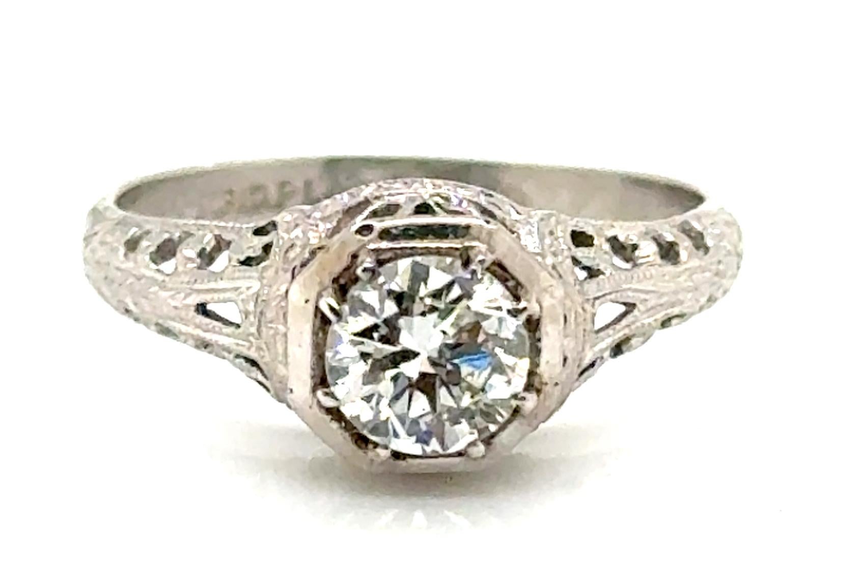 Deco Mined Diamond Engagement Ring .45ct I/SI1 Platinum Genuine 1930s Antique