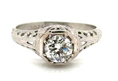 Deco Mined Diamond Engagement Ring .45ct I/SI1 Platinum Genuine 1930s Antique
