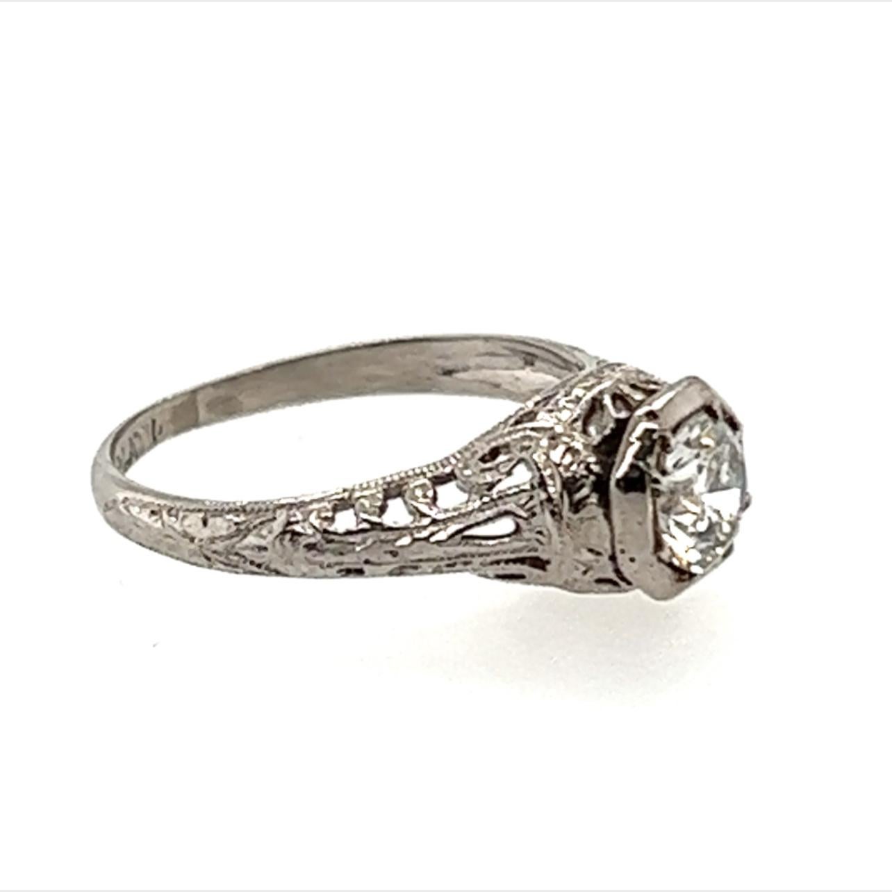 Genuine Original Antique Art Deco from 1930s Vintage .45ct Diamond Platinum Solitaire Art Deco Engagement Ring



Featuring a Spectacular .45ct I/SI1 Genuine Transitional Cut Natural Diamond Center

Absolutely Jaw-Dropping Hand Carved Art Deco