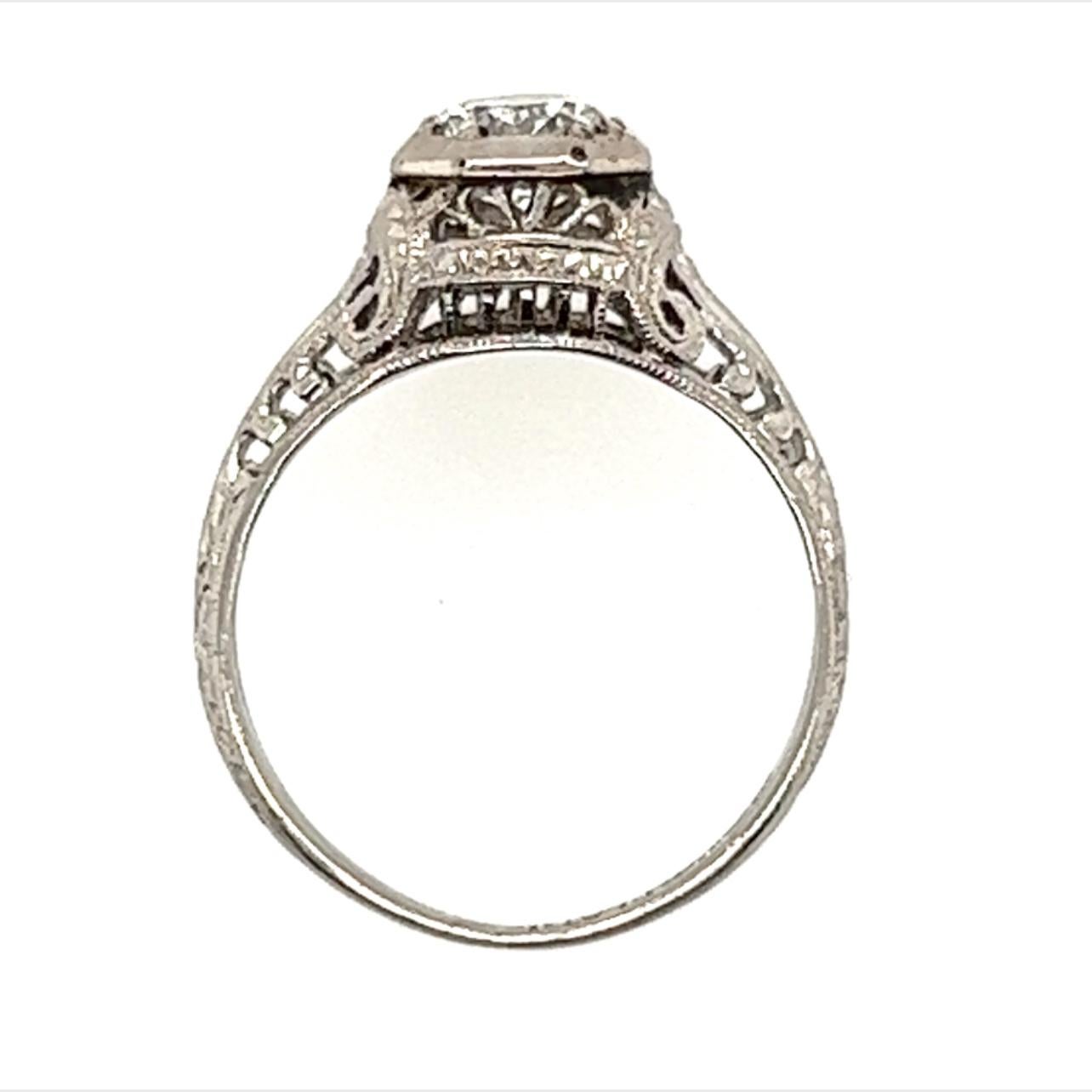 Art Deco Vintage Diamond Engagement Ring .45ct I/SI1 Platinum Genuine 1930s Antique Deco For Sale