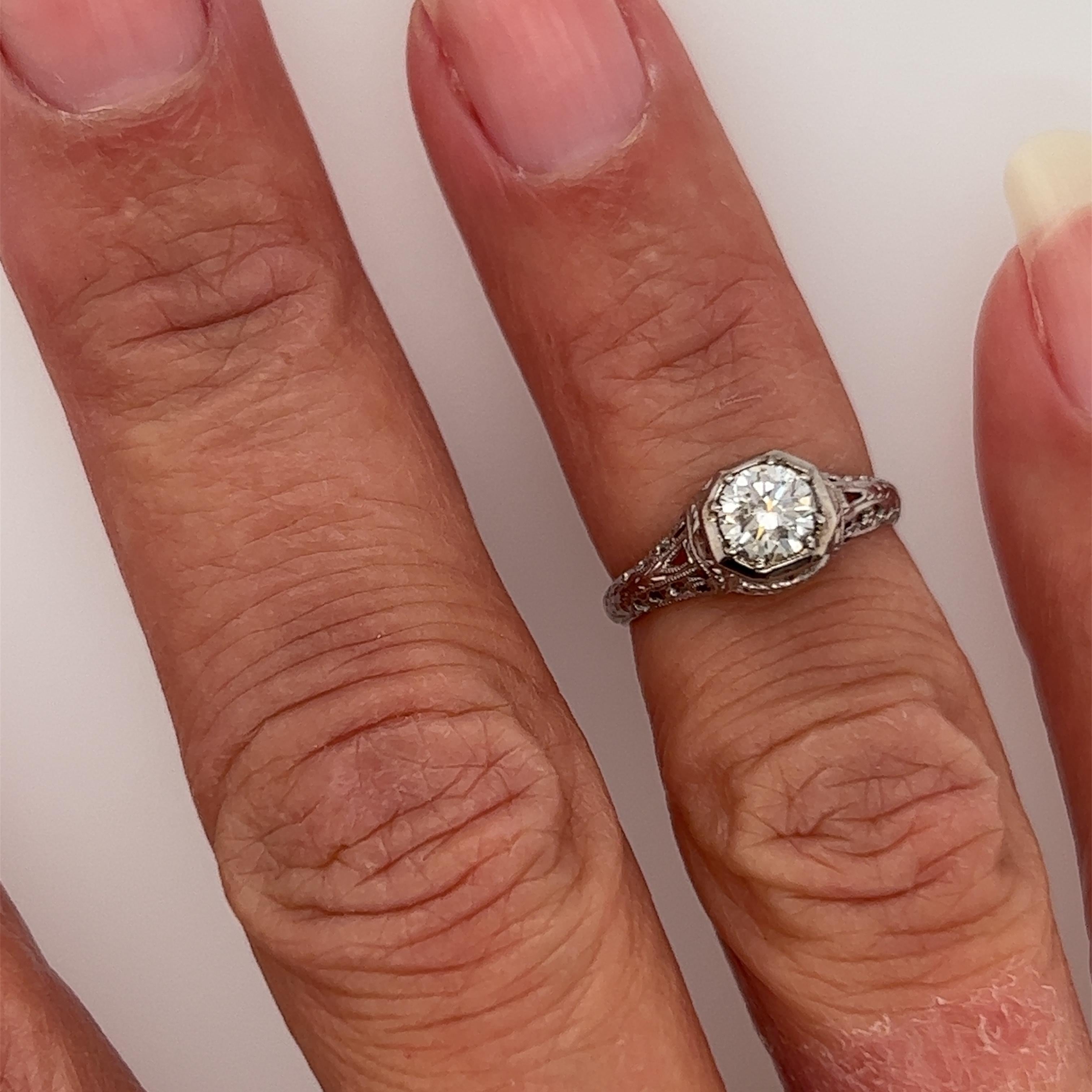 Women's or Men's Vintage Diamond Engagement Ring .45ct I/SI1 Platinum Genuine 1930s Antique Deco For Sale
