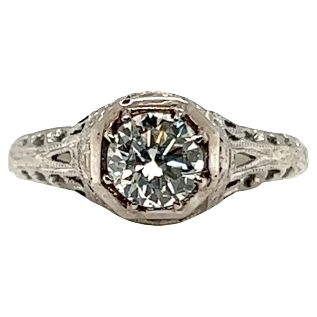 Vintage Diamond Engagement Ring .45ct I/SI1 Platinum Genuine 1930s Antique Deco For Sale