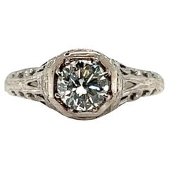 Vintage Diamond Engagement Ring .45ct I/SI1 Platinum Genuine 1930s Antique Deco