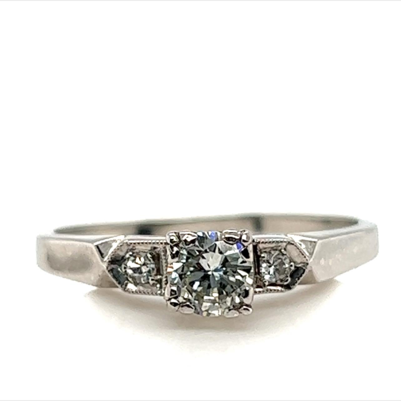 Art Deco Diamond Ring .46ct Round Brilliant Original 1930's Antique Platinum For Sale 2