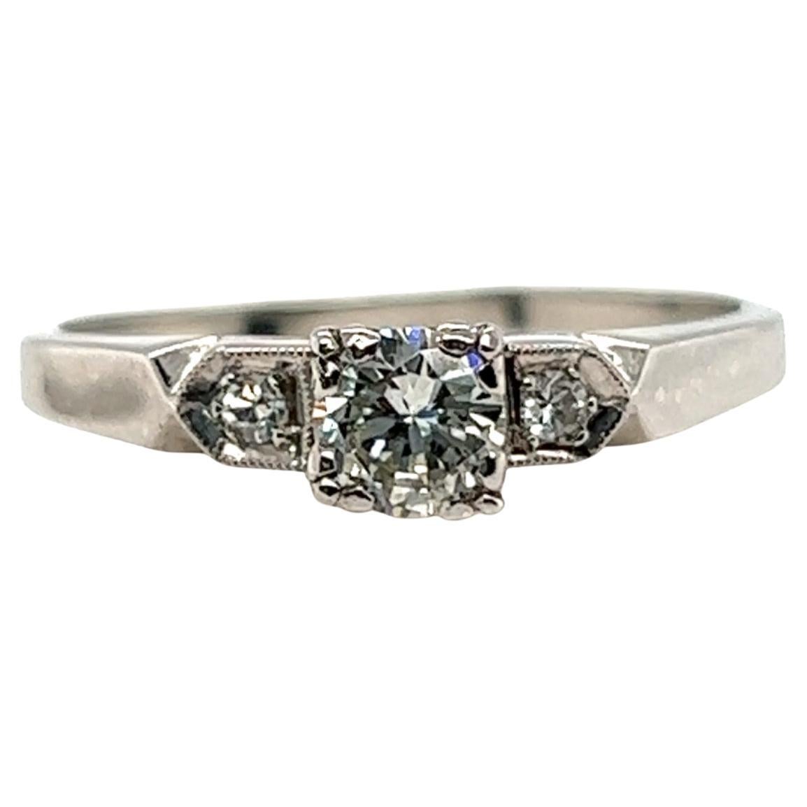 Art Deco Diamond Ring .46ct Round Brilliant Original 1930's Antique Platinum For Sale