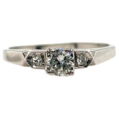Art Deco Diamond Ring .46ct Round Brilliant Original 1930's Vintage Platinum