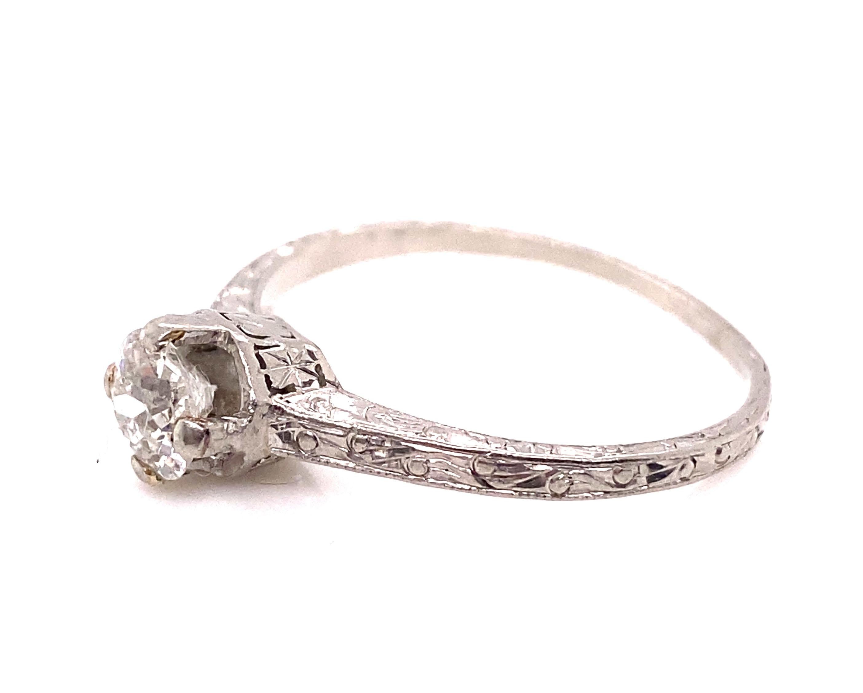 Art Deco Vintage Diamond Engagement Ring .65ct H/SI2 Solitaire Platinum Antique Deco For Sale