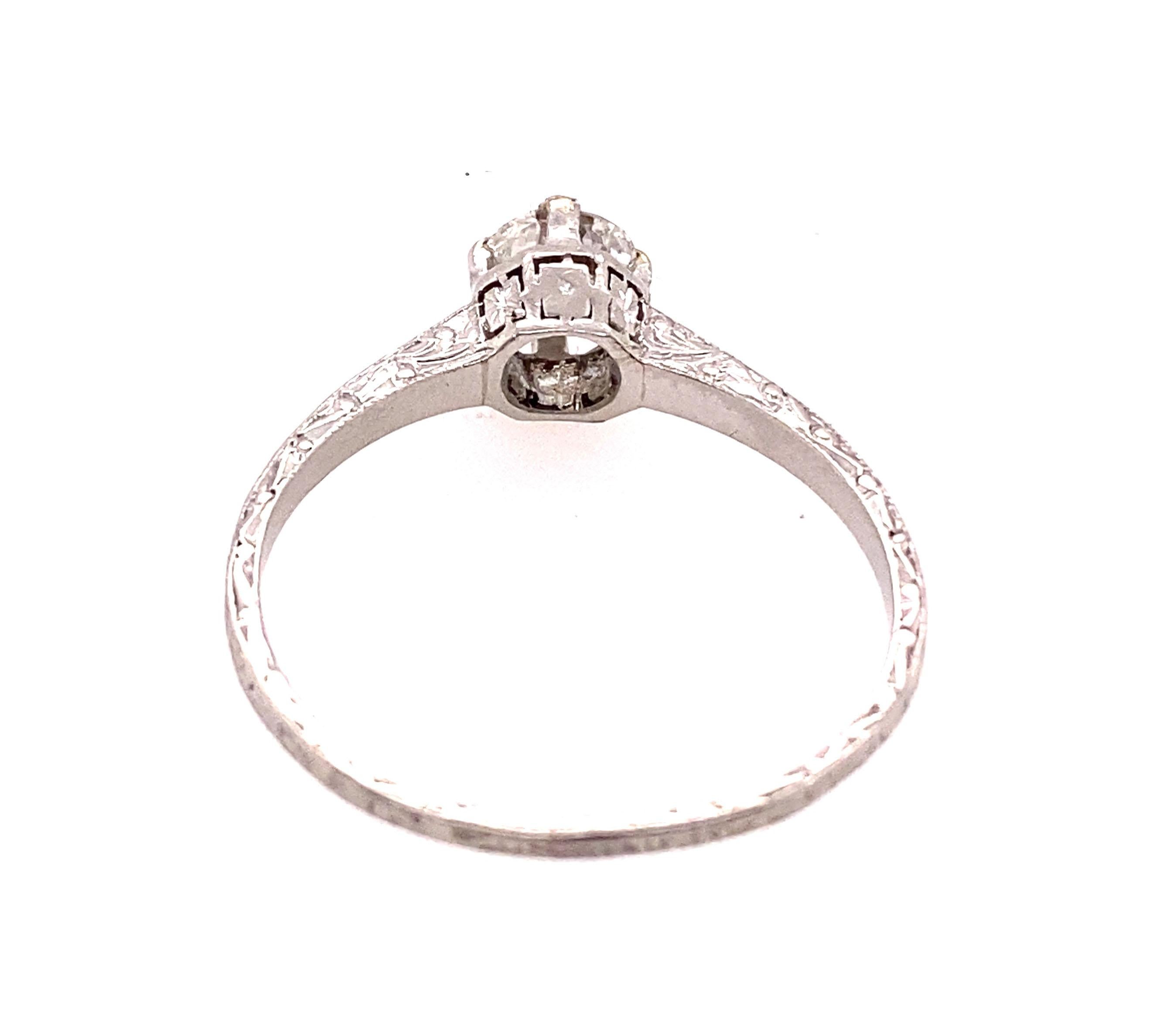 Vintage Diamond Engagement Ring .65ct H/SI2 Solitaire Platinum Antique Deco In Good Condition For Sale In Dearborn, MI