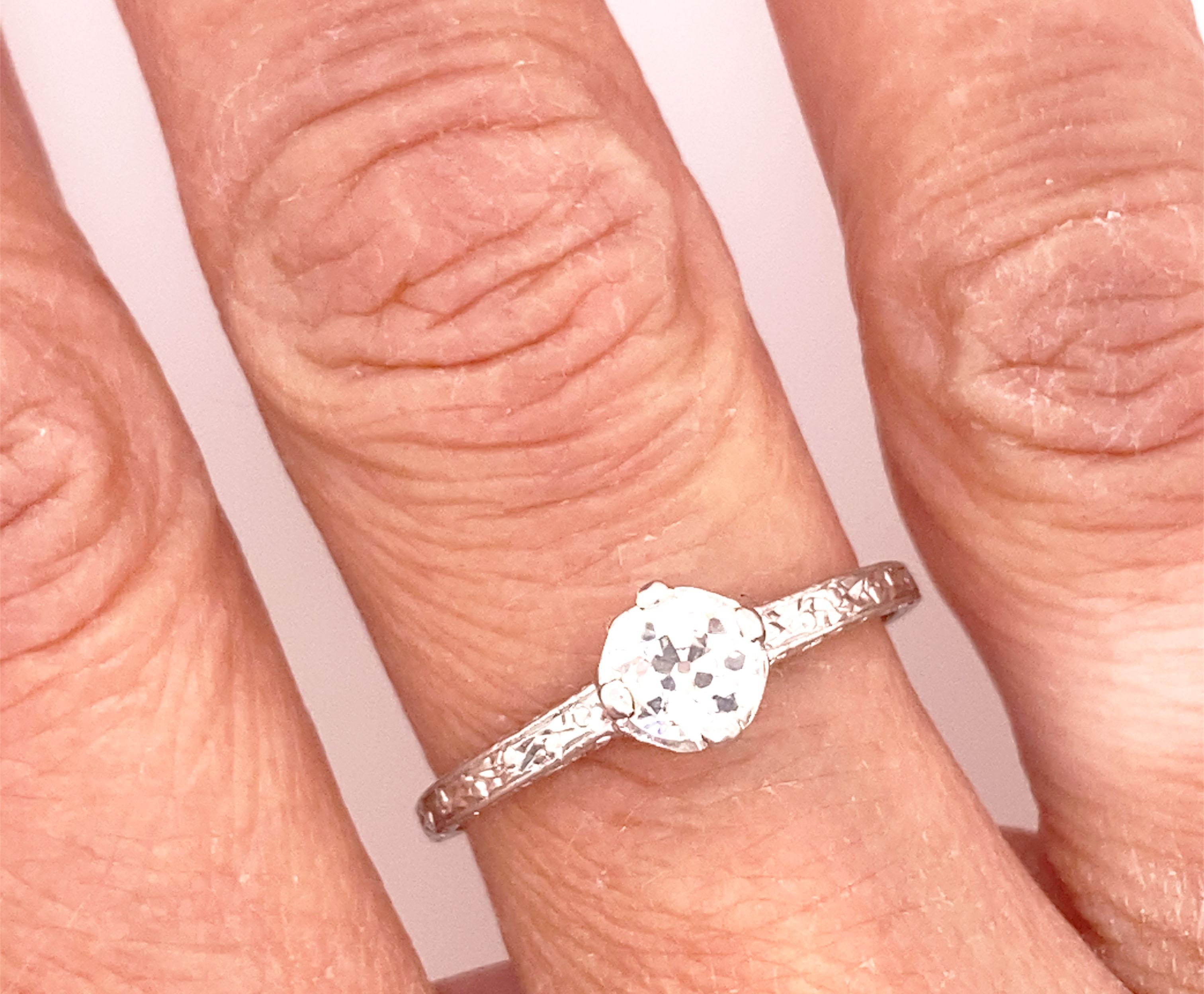 Women's Vintage Diamond Engagement Ring .65ct H/SI2 Solitaire Platinum Antique Deco For Sale