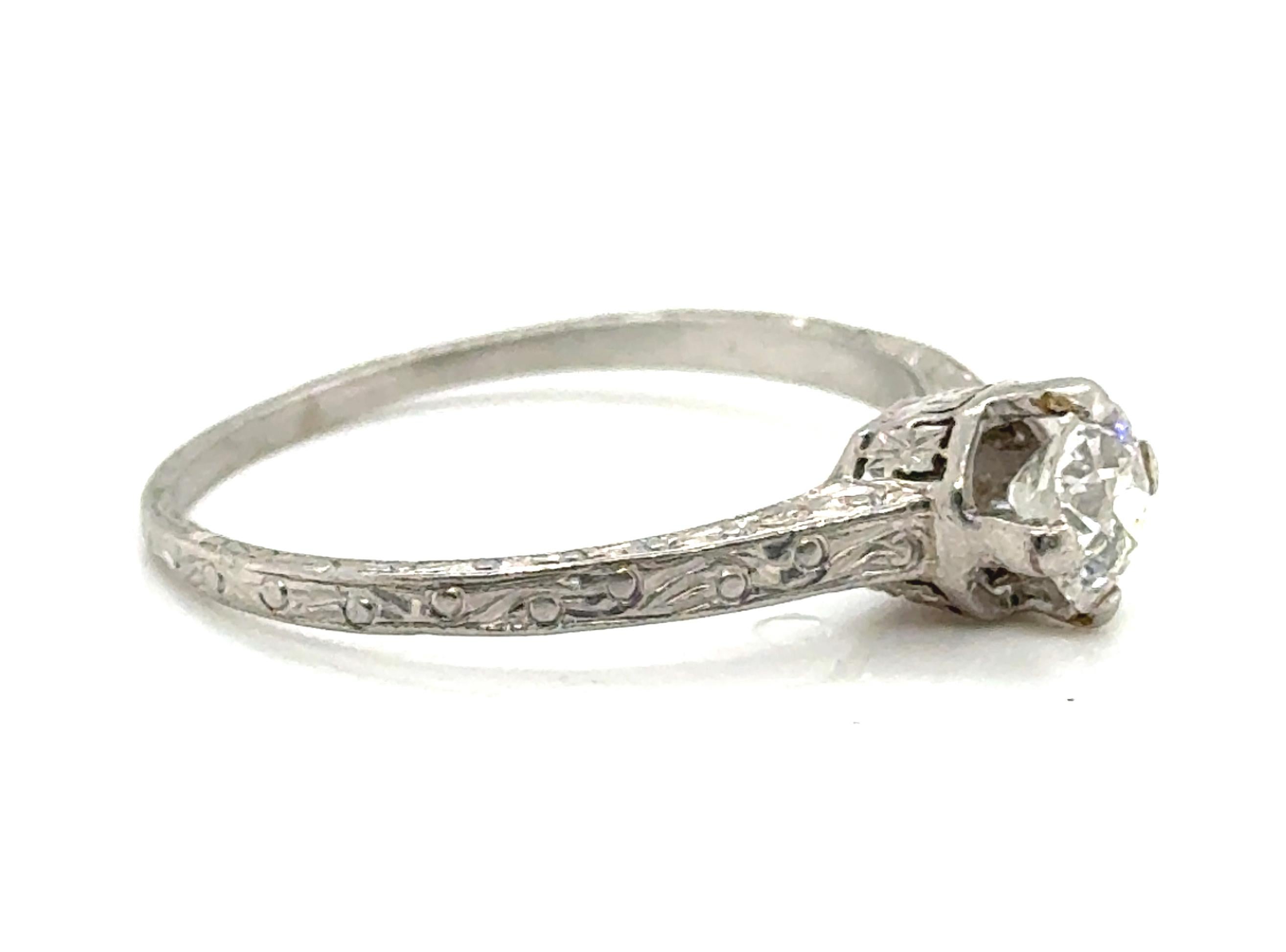 Anillo de compromiso de diamantes Art Déco Mined .65ct Solitario Platino Original años 20 Corte europeo antiguo en venta