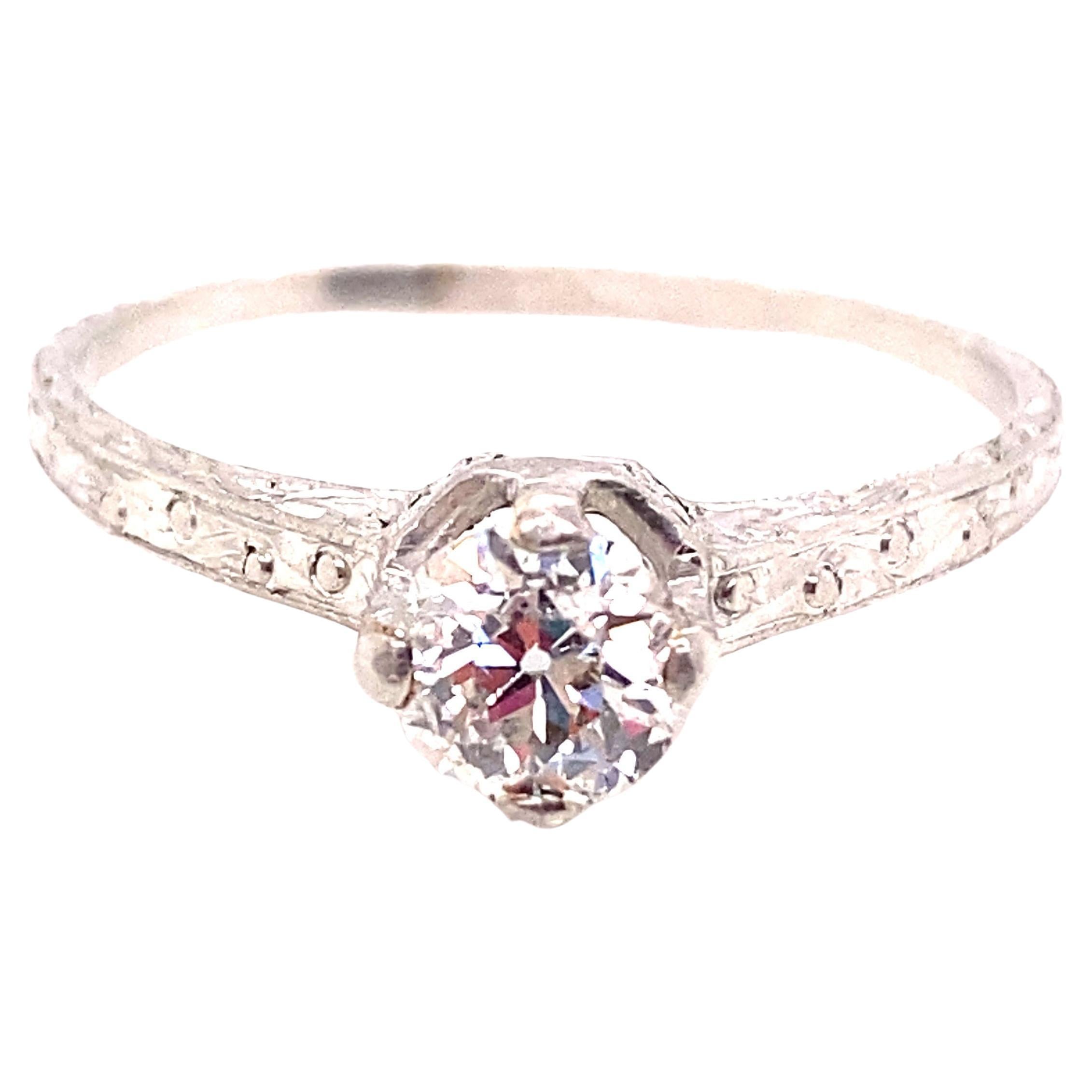 Vintage Diamond Engagement Ring .65ct H/SI2 Solitaire Platinum Antique Deco For Sale
