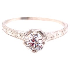 Vintage Diamond Engagement Ring .65ct H/SI2 Solitaire Platinum Antique Deco