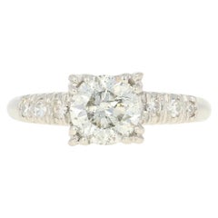 Vintage Diamond Engagement Ring, 900 Platinum Round Cut 1.19 Carat