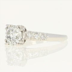 Vintage Diamond Engagement Ring, 900 Platinum Round Cut 1.19 Carat