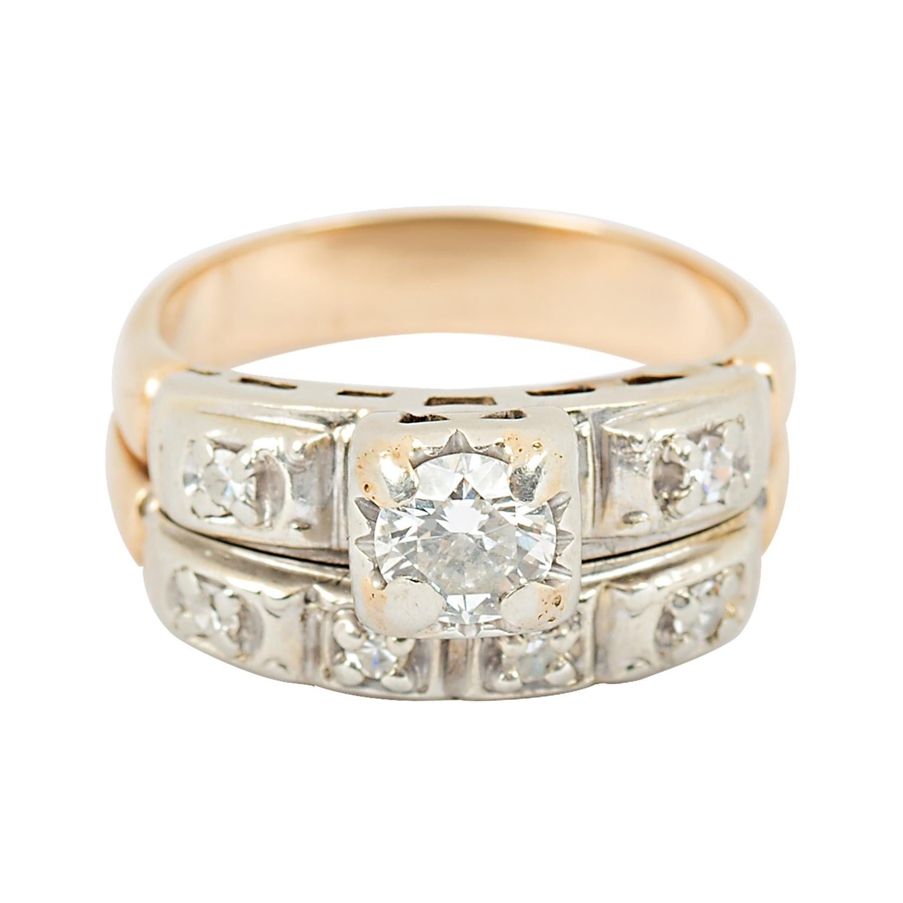 Diamant-Verlobungsring und -Ring 14k Gold