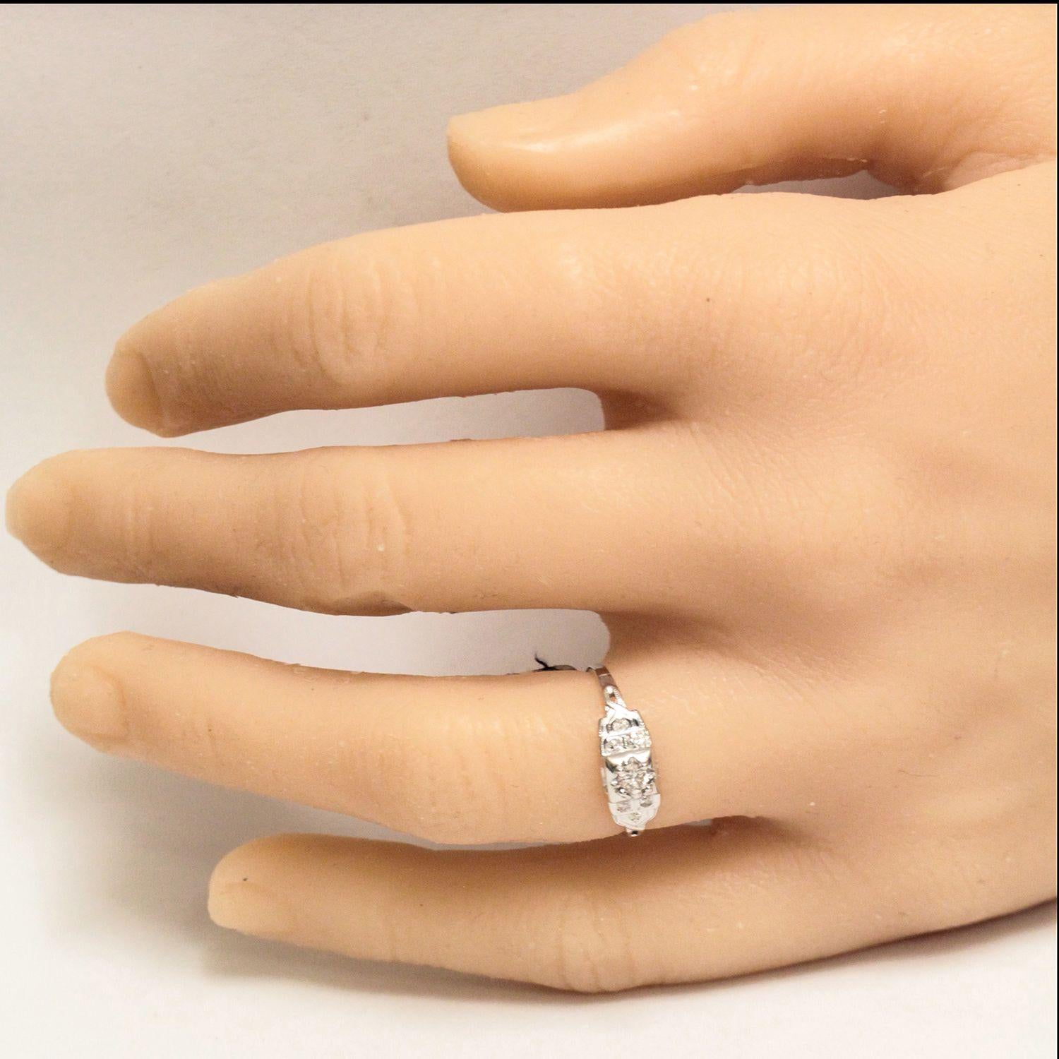 Vintage Diamond Engagement Ring, Antique Filigree Ring, White Gold For Sale 1