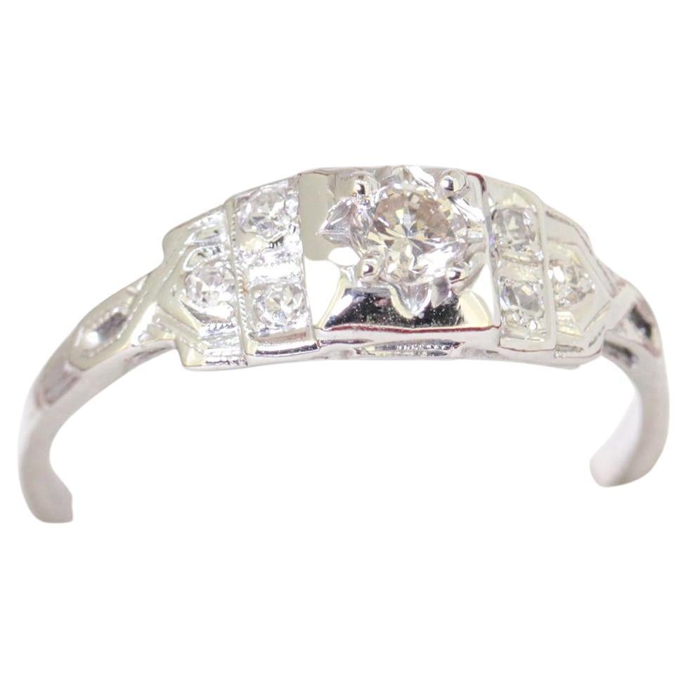 Vintage Diamond Engagement Ring, Antique Filigree Ring, White Gold For Sale