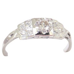 Retro Diamond Engagement Ring, Antique Filigree Ring, White Gold