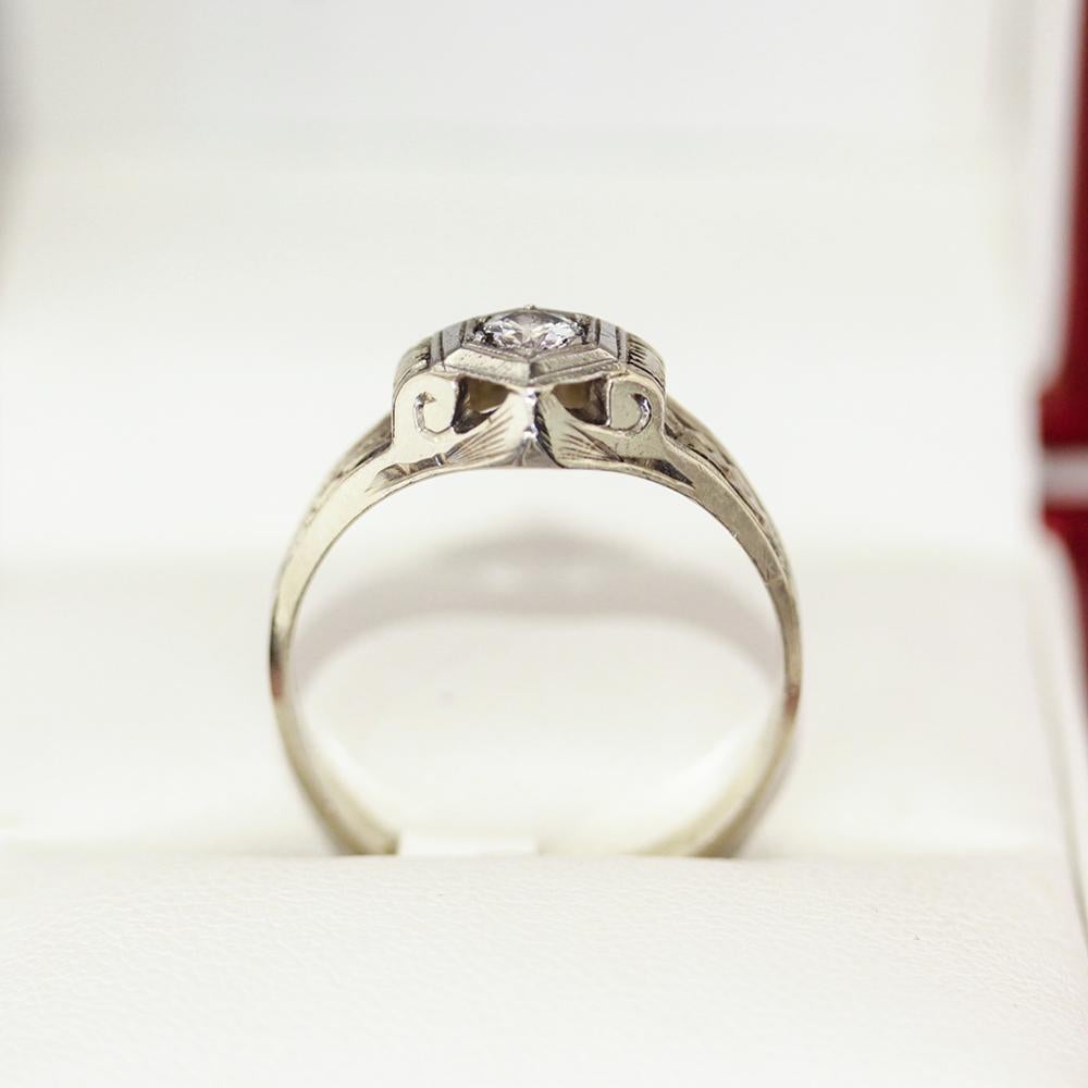 Vintage Diamond Engagement Ring, Art Deco Architectural Unisex Ring 1