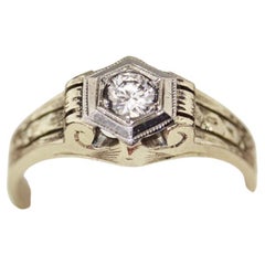Vintage Diamond Engagement Ring, Art Deco Architectural Unisex Ring