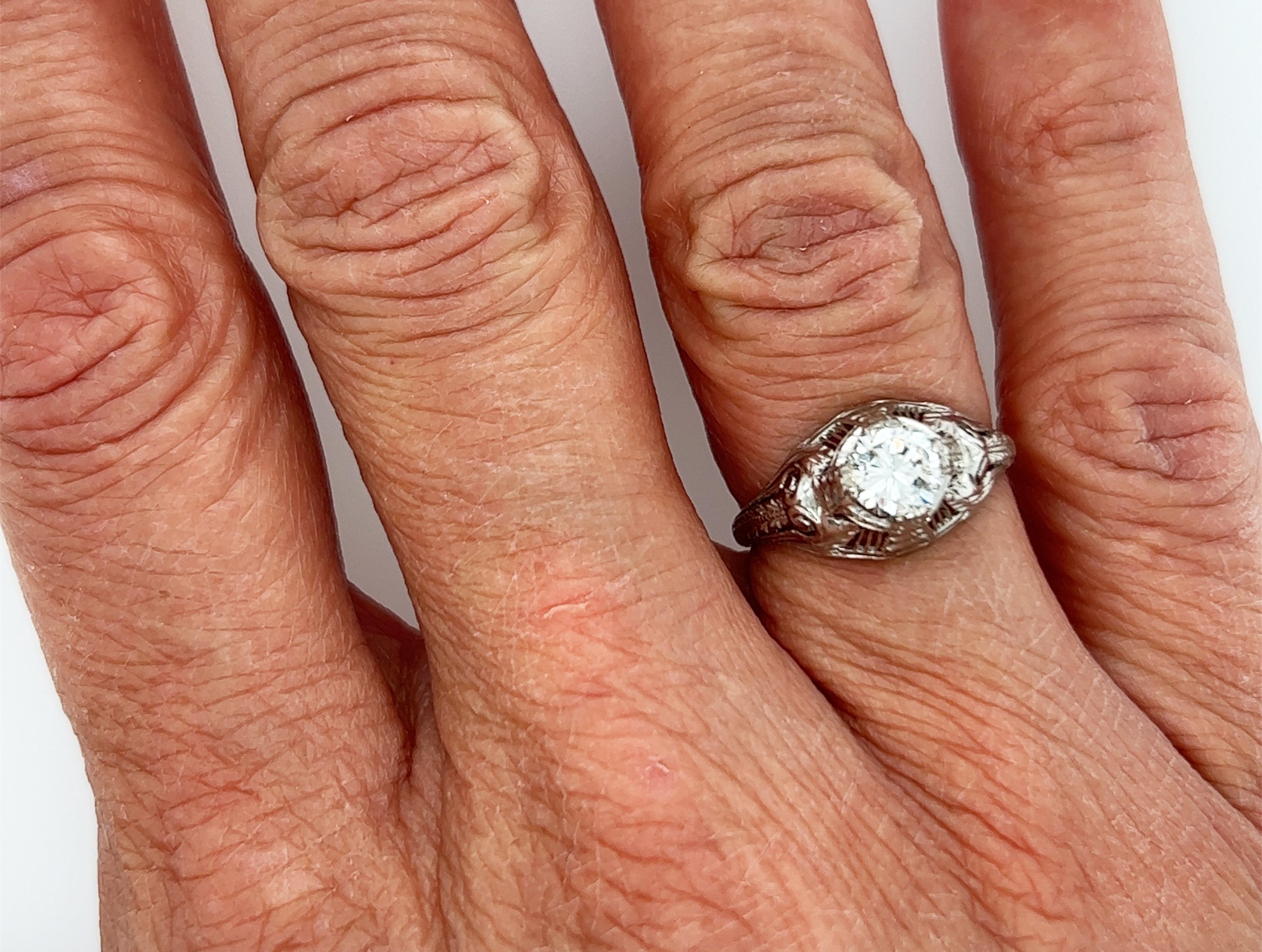 Art Deco Diamond Ring GIA Certified .58ct Platinum Antique Original 1930s In Excellent Condition For Sale In Dearborn, MI