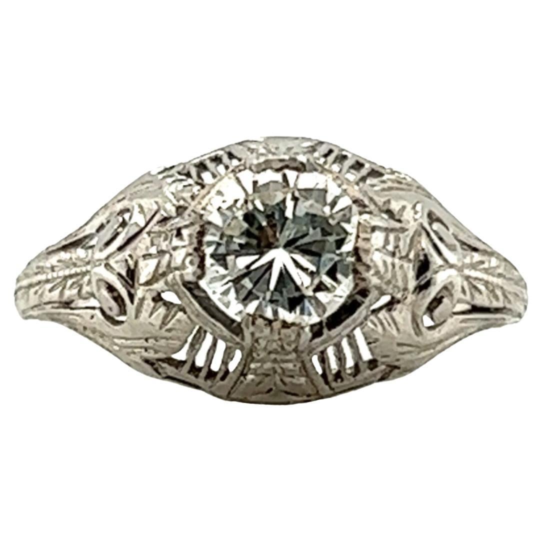 Art Deco Diamond Ring GIA Certified .58ct Platinum Antique Original 1930s