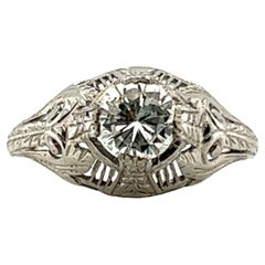 Art Deco Diamond Ring GIA Certified .58ct Platinum Vintage Original 1930s