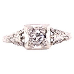 Vintage Diamond Engagement Ring Old European Cut .20ct Platinum Art Deco Antique