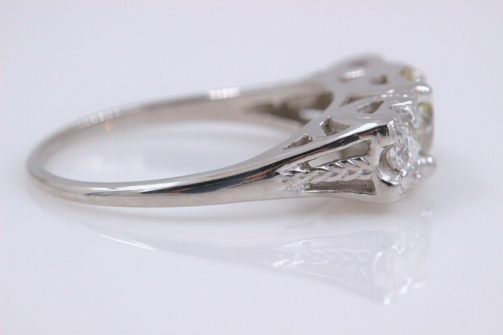 Vintage Diamond Engagement Ring Old Europeans 1.53 Carat 14 Karat White Gold For Sale 4
