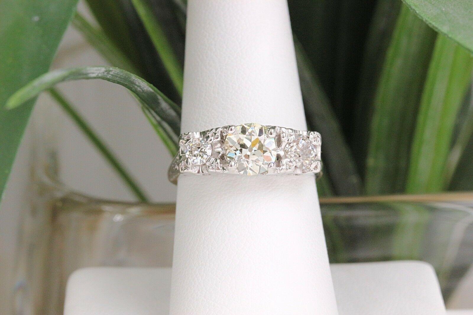 Vintage Diamond Engagement Ring Old Europeans 1.53 Carat 14 Karat White Gold For Sale 6
