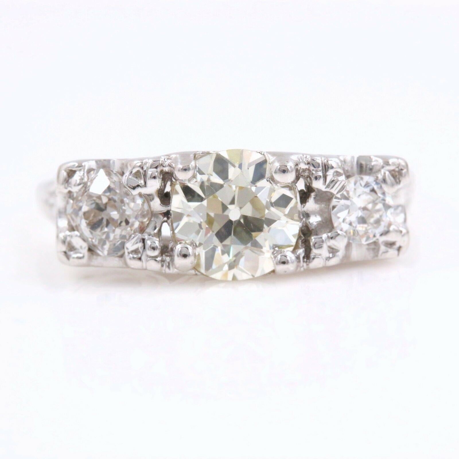 Round Cut Vintage Diamond Engagement Ring Old Europeans 1.53 Carat 14 Karat White Gold For Sale