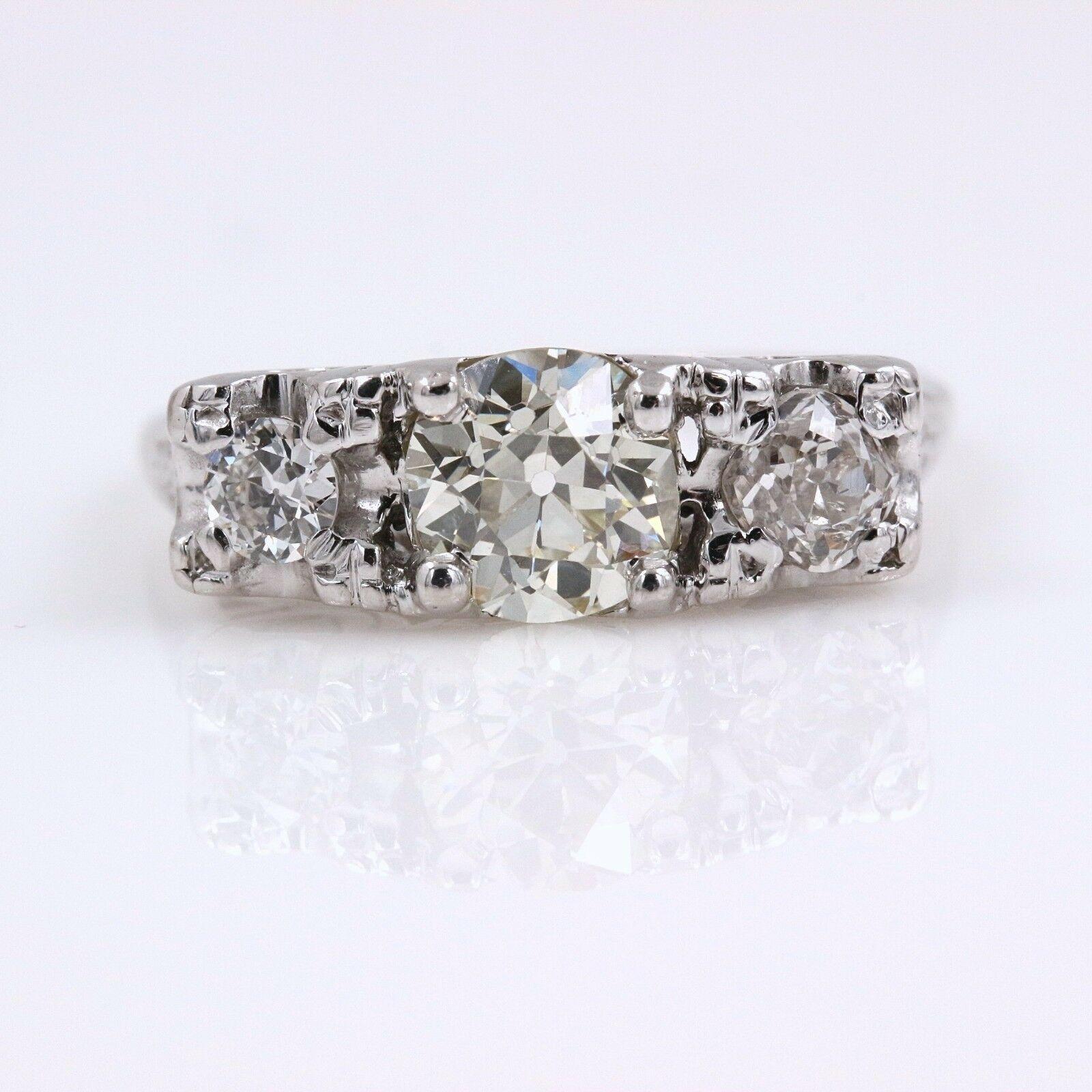 Vintage Diamond Engagement Ring Old Europeans 1.53 Carat 14 Karat White Gold For Sale 1