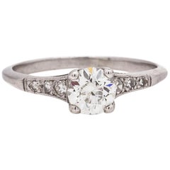 Vintage Diamond Engagement Ring Platinum 0.65 Carat OEC H-VS1, circa 1930s
