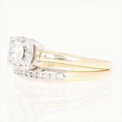 Vintage Diamond Ring and Wedding Band, 14 Karat Gold Round Brilliant .45 Carat