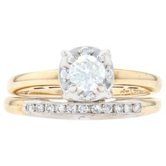 Verlobungsring und Ehering mit Diamant, 14k Gold, runder Brillant 0,45 Karat