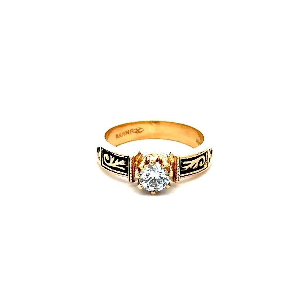 Round Cut Vintage Diamond Engraved Black Patina Gold 4mm Band Ring For Sale