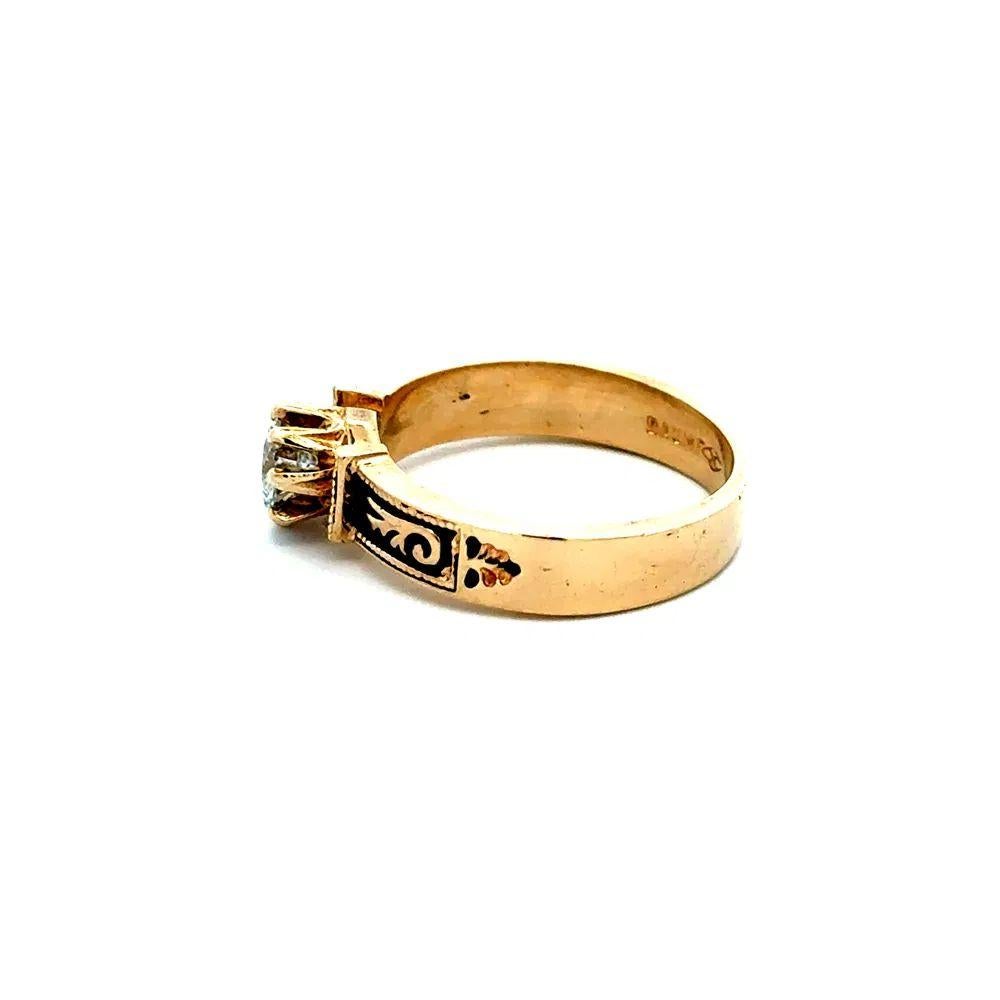Women's or Men's Vintage Diamond Engraved Black Patina Gold 4mm Band Ring For Sale